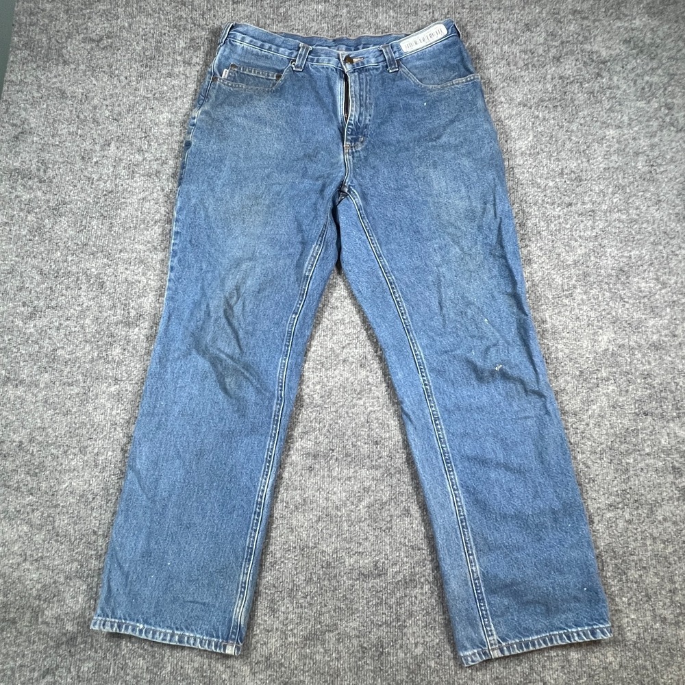 Carhartt Straight Jeans Mens 34x30 Blue Cotton Relaxed Fit Mid Rise Work Wear